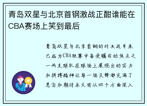 青岛双星与北京首钢激战正酣谁能在CBA赛场上笑到最后